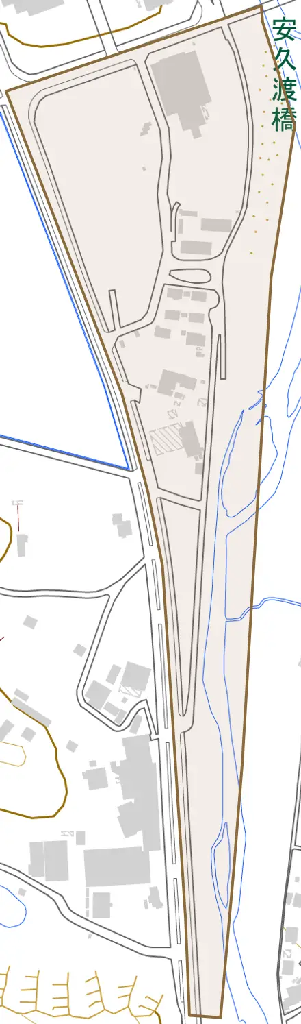 あくと町とその周辺の地図。町の範囲を重ねている