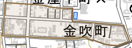金吹町とその周辺の地図。町の範囲を重ねている