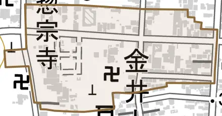 金井上町とその周辺の地図。町の範囲を重ねている