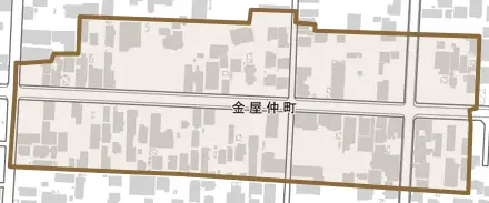 金屋仲町とその周辺の地図。町の範囲を重ねている