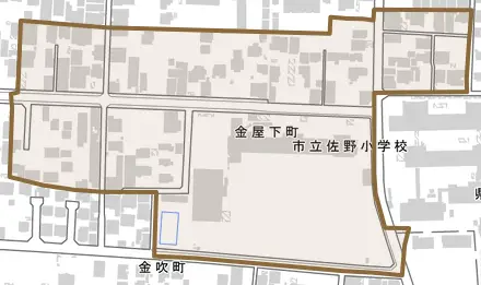 金屋下町とその周辺の地図。町の範囲を重ねている
