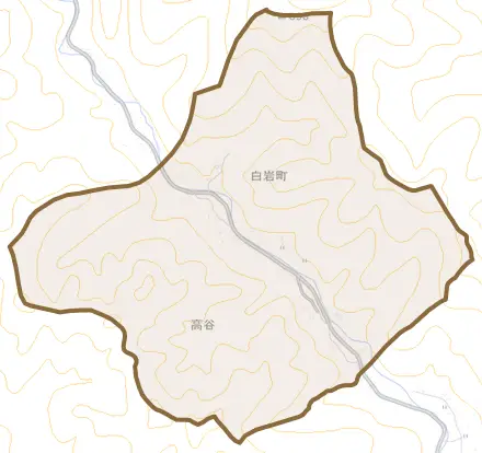 白岩町とその周辺の地図。町の範囲を重ねている
