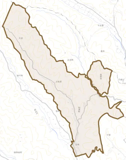 仙波町とその周辺の地図。町の範囲を重ねている