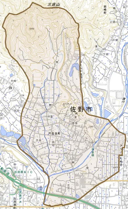 戸奈良町とその周辺の地図。町の範囲を重ねている
