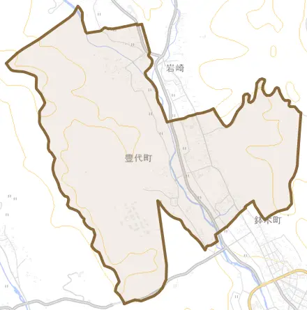 豊代町とその周辺の地図。町の範囲を重ねている
