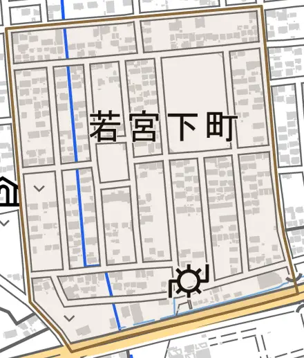 若宮下町とその周辺の地図。町の範囲を重ねている