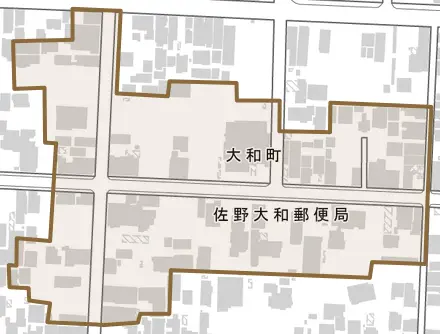 大和町とその周辺の地図。町の範囲を重ねている