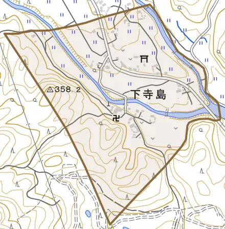 大字下寺島とその周辺の地図。町の範囲を重ねている