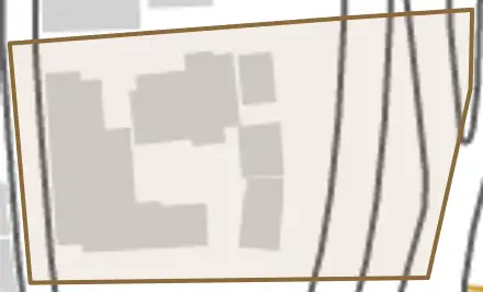 藤岡町内野とその周辺の地図。町の範囲を重ねている