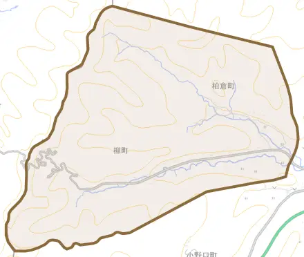 柏倉町とその周辺の地図。町の範囲を重ねている