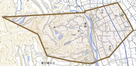 宮町とその周辺の地図。町の範囲を重ねている