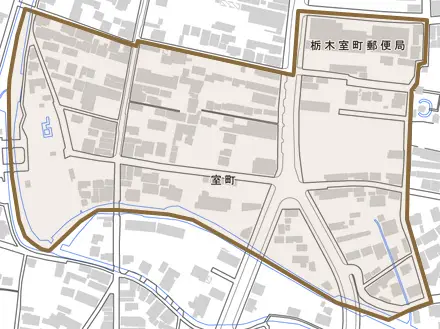 室町とその周辺の地図。町の範囲を重ねている