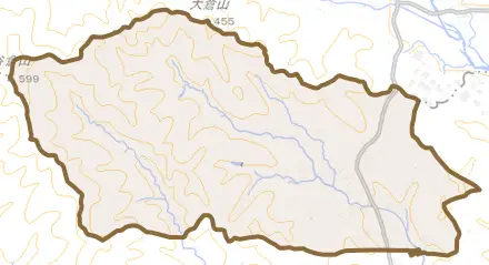 西方町真名子とその周辺の地図。町の範囲を重ねている