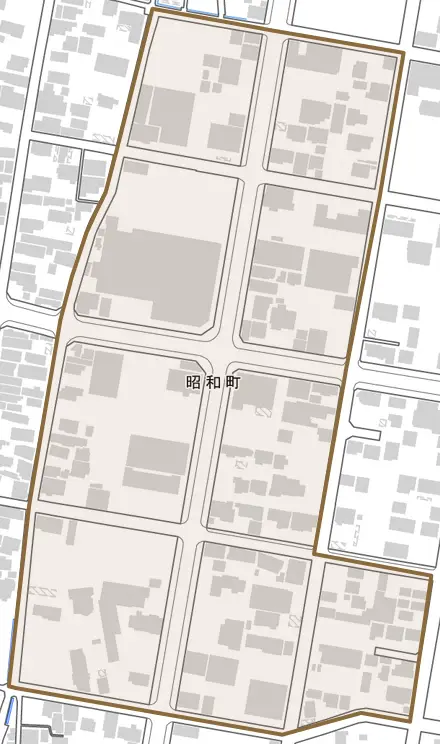 昭和町とその周辺の地図。町の範囲を重ねている