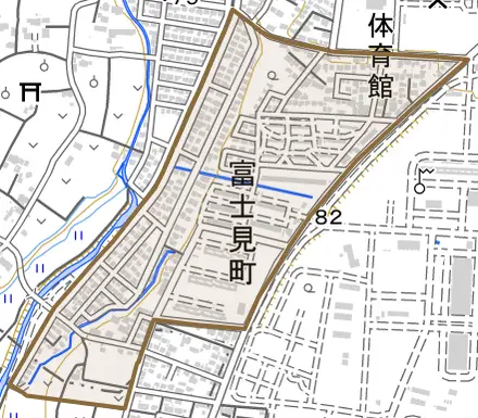 富士見町とその周辺の地図。町の範囲を重ねている