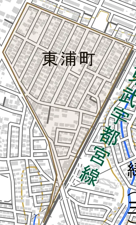 東浦町とその周辺の地図。町の範囲を重ねている