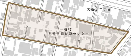 一番町とその周辺の地図。町の範囲を重ねている
