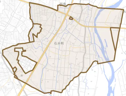 石井町とその周辺の地図。町の範囲を重ねている
