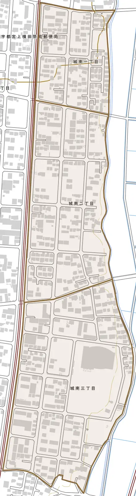 城南とその周辺の地図。町の範囲を重ねている