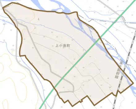 上小倉町とその周辺の地図。町の範囲を重ねている