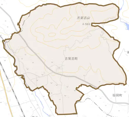 古賀志町とその周辺の地図。町の範囲を重ねている