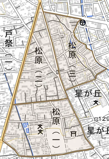 松原とその周辺の地図。町の範囲を重ねている