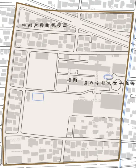操町とその周辺の地図。町の範囲を重ねている