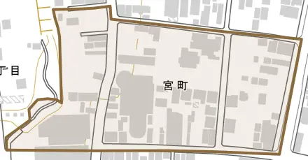 宮町とその周辺の地図。町の範囲を重ねている