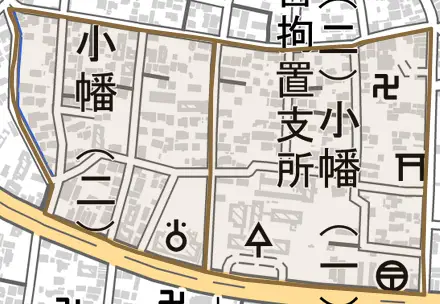 小幡とその周辺の地図。町の範囲を重ねている