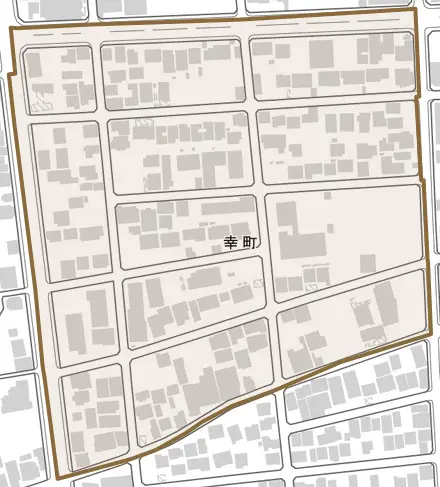 幸町とその周辺の地図。町の範囲を重ねている