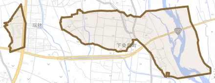 下桑島町とその周辺の地図。町の範囲を重ねている