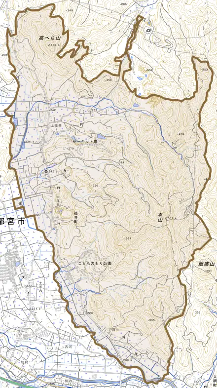 篠井町とその周辺の地図。町の範囲を重ねている