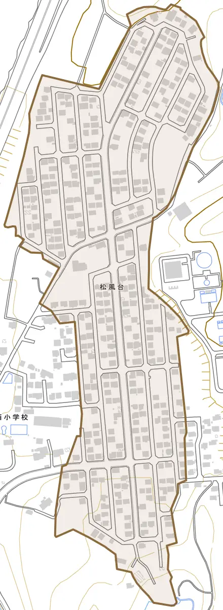 松風台とその周辺の地図。町の範囲を重ねている