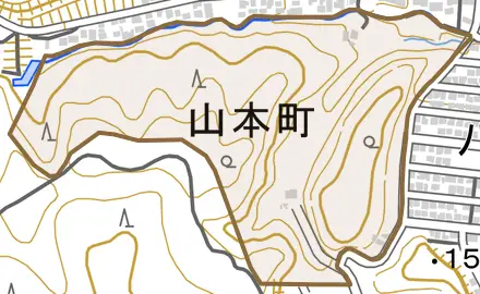 山本町とその周辺の地図。町の範囲を重ねている