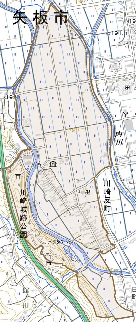 川崎反町とその周辺の地図。町の範囲を重ねている