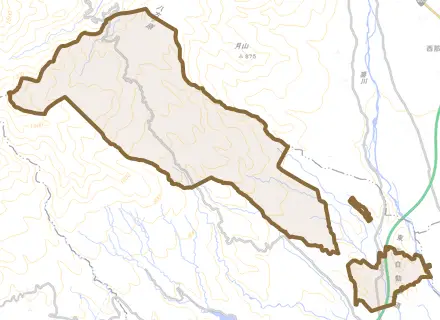 下伊佐野とその周辺の地図。町の範囲を重ねている