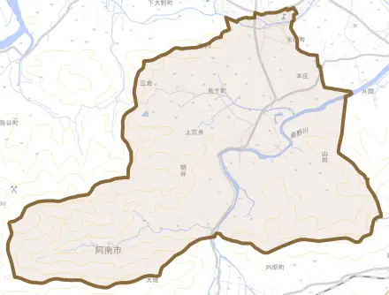 長生町とその周辺の地図。町の範囲を重ねている