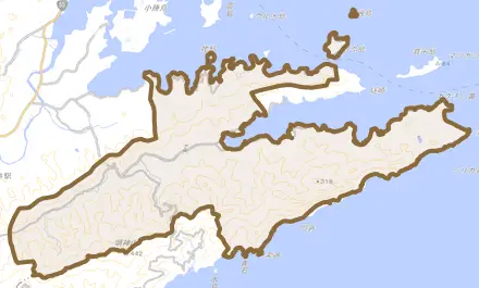 椿町とその周辺の地図。町の範囲を重ねている
