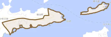 椿泊町とその周辺の地図。町の範囲を重ねている