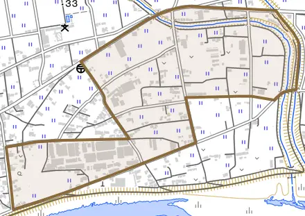 阿波町東川原とその周辺の地図。町の範囲を重ねている