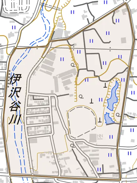 阿波町丸山とその周辺の地図。町の範囲を重ねている