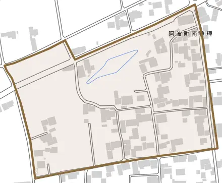 阿波町南整理とその周辺の地図。町の範囲を重ねている