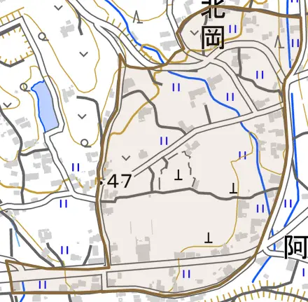 阿波町西林とその周辺の地図。町の範囲を重ねている