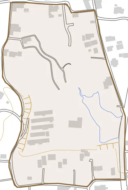 阿波町岡地とその周辺の地図。町の範囲を重ねている