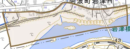阿波町乙岩津とその周辺の地図。町の範囲を重ねている