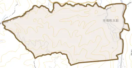 市場町大影とその周辺の地図。町の範囲を重ねている