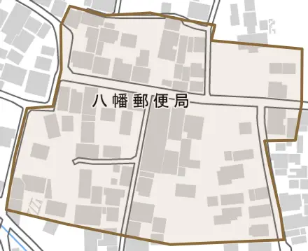 市場町八幡とその周辺の地図。町の範囲を重ねている