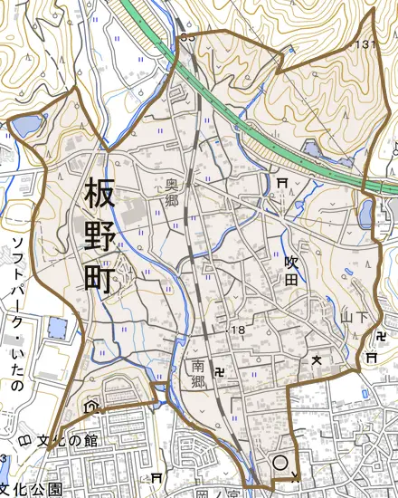 吹田とその周辺の地図。町の範囲を重ねている