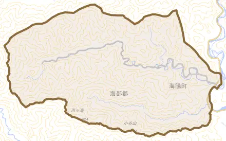 相川とその周辺の地図。町の範囲を重ねている