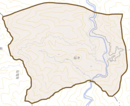 船津とその周辺の地図。町の範囲を重ねている
